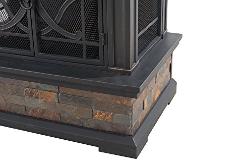 Sunjoy 35.4" x 23.6" x 56.6" Elson Slate and Steel Fireplace - Black Bronze, Large