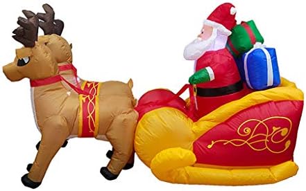 Huge Inflatable Reindeer Pull Santa's Sleigh,Glowing Christmas Outdoor Decoration with LED Light,Xmas Inflatables Toy in Yard Garden