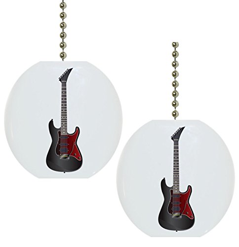 Set of 2 Black Guitar Solid Ceramic Fan Pulls