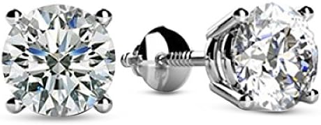 2/3 Carat Total Weight White Round Diamond Solitaire Stud Earrings Pair set in Plat-950 Platinum 4 Prong Screw Back (J-K Color I2 Clarity)