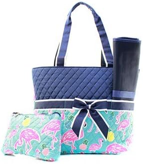 Quilted Flamingo with Pineapple 3pc Diaper Bag Set