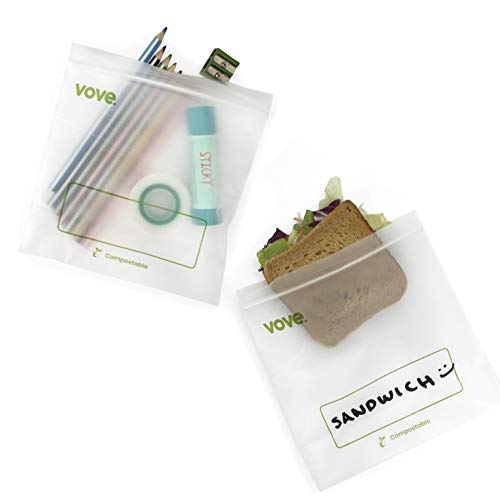 Vove Compostable Biodegradable Zip Bags 50 Count Sandwich