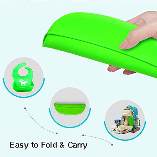 Silicone Bib, Adjustable Snaps Feeding Bibs,Bibs for Toddlers Newborns Infants,Baby Christmas Birthday Gifts with Gift-Wrapping,Easily Wipes Clean,Set of 2 Colors (Green+Yellow)