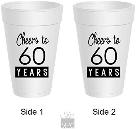 Amazon Com 60th Birthday Styrofoam Cups Cheers To 60 Years 10 Cups Kitchen Dining