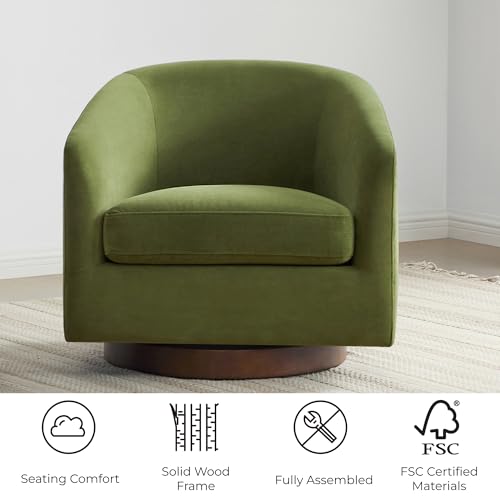 CHITA Swivel Accent Chair, FSC Certified Upholstered Velvet Barrel Chair for Living Room, Fully Assembled, Forest Green