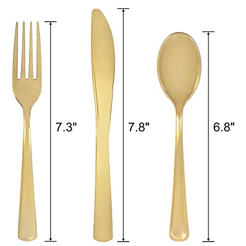 225 Piece Disposable Plastic Cutlery Set in Gold by Eleganza - Seats 75 Guests - Silverware Flatware Tableware for Weddings and Special Occasions