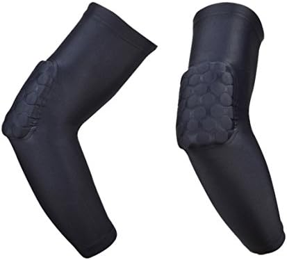 HWB 1 Pair / 2 Pcs Honeycomb Pad Crashproof Cycling Basketball Football Arm Guard Sleeve Elbow Support (Black, Large)