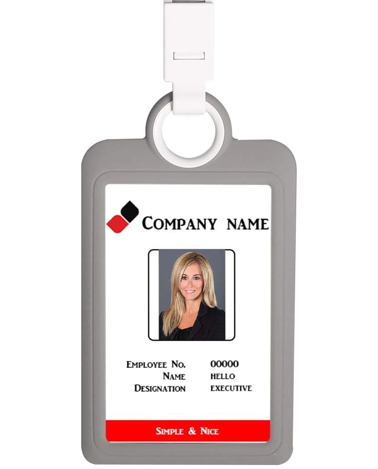 Badge Holder ID Badge Card Holder Vertical with Lanyard Silicon Neck Strap Heavy Duty ID Card Business Card Offices Supplies Gray