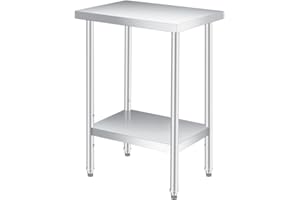 SUNNYFURN Stainless Steel Work Table 24x24x35 Inches with Adjustable Leveling Feet, Commercial Heavy Duty Kitchen Prep Table for Restaurant, Food Truck, Small Kitchen, Home Bar, Hotel Buffet