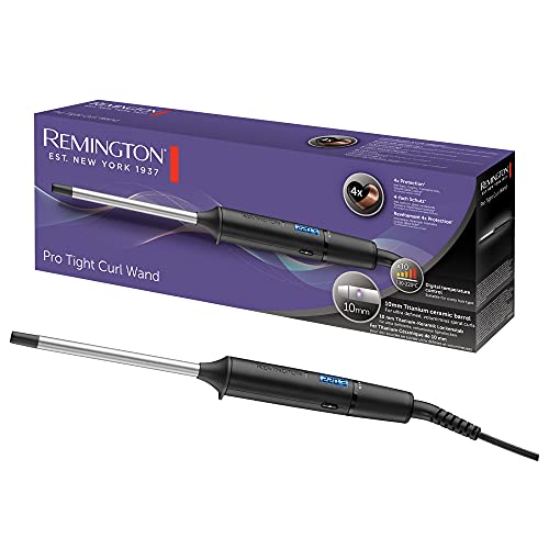Remington Boucleur à cheveux [Ultra fin 10mm: boucles très sérées] Pro Tight Curl (4X Protection: Céramique,Tourmaline Ionique, Antistatique, Ecran LCD, 10 réglages 130-220°C) Fer à boucler CI6X10