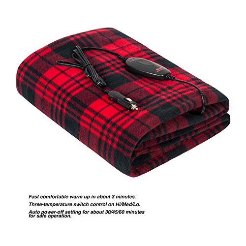Sojoy 12V Heated Travel Electric Blanket for Car, Truck,Boats or RV with High/Low Temp Control