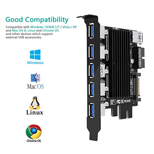 USB 3.0 PCIe Expansion Card, 5 Port USB 3.0 (5Gps) PCI Express Expansion Card Adapter with 15-Pin SATA Power Connector and 19-Pin USB 3.0 Cable for PC No Driver Needed, Plug & Play