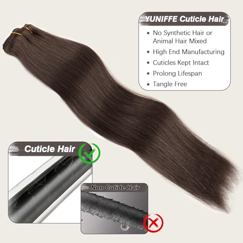 Yuniffe Clip in Hair Extensions Human Hair Dark Brown 16 Inch 8pcs 120g Hair Extensions Clip in Silky Straight Human Hair Extensions for Women Double Weft Real Hair Extensions #2