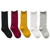 Yenzat Baby Girls Boys Cable Knit Knee High Socks Toddler Infant Tube Cotton Sockings 12-24 Months 5 Pairs