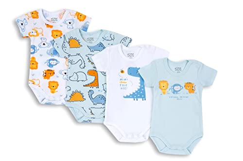 Chicco Set Body Con Maniche Corte in cotone , Body Unisex 0-24, Azzurro, 3 mesi (pacco da 4)