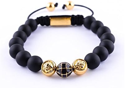 Euromen Natural Stone Black Pulseira Rope Handmade Shamballa Bracelets Mens Beaded Bracelets Jewelry (Black)