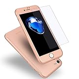 iPhone 7 Case, Coocolor 360 Degree All-around Ultra Thin Full Body Coverage Protection Dual Layer Hard Slim Case + Tempered Glass Screen Protector For iPhone 7-Rose Gold