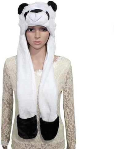 Mokingtop Cartoon Animal Plush Warm Long Hat Earmuff Scarf Gloves Mitten Fluff (white(panda))