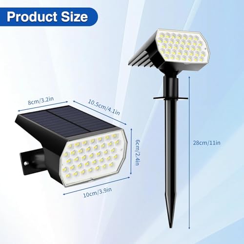 Solar Spot Lights Outdoor Waterproof, 3 Modes Landscape Spotlights, Dusk to Dawn Solar Powered Flood Wall Lights for Outside, Solar Garden Lights for Yard Porch