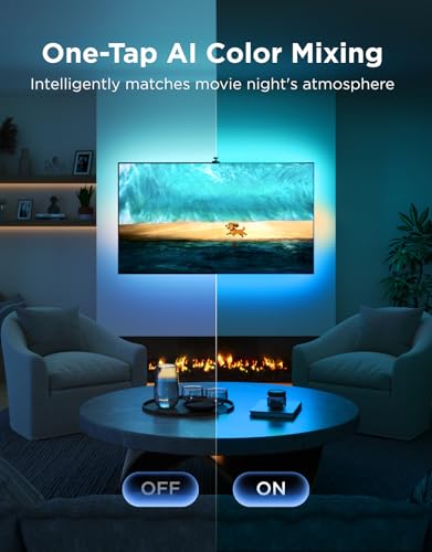 Govee TV Backlight 3 with Dual 4MP Lens, 16.4ft RGBWIC LED Strip Lights Sync to Screen for 75-85 inch TVs, 60 LEDs/m, Smart AI Color Filter for Movie/Game, App & Voice Control, Matter/Alexa Support