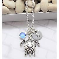 Sea Turtle Necklace - Turtle Jewelry - Turtle Gift for Women & Girls - Personalized Birthstone & Initial