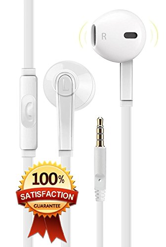 Premium Earphones Earbuds Headphones [Ergonomic Comfort Fit] with Stereo Mic & Remote Control for iPhone, iPad, iPod, Smartphones,Tablets, MP3/MP4 Players, Devices with 3.5mm and More - White
