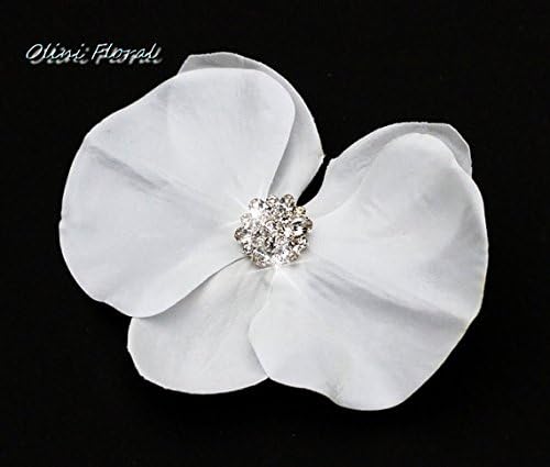 Wedding White Orchid with Rhinestone Bridal Hair Clip