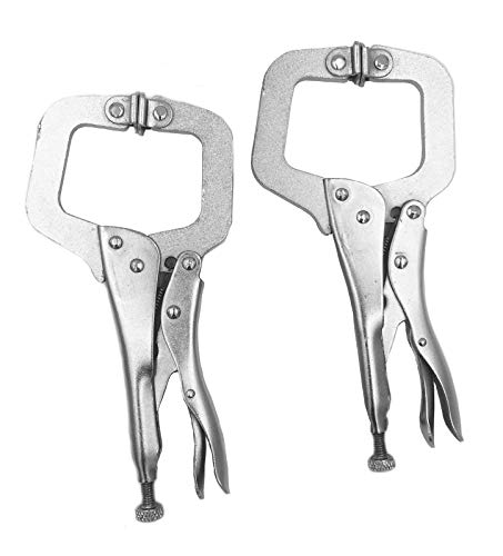 BRUFER 2013444 Locking C-Clamp 11"-inch Pliers with Swivel Pads - Set of 2 Clamp Pliers