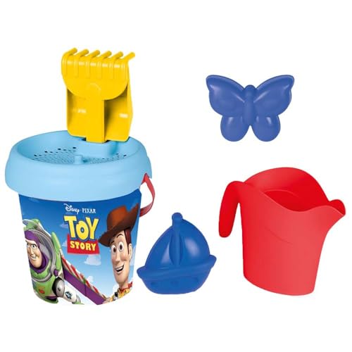 Smoby - Seau Garni Toy Story - Arrosoir, Pelle, Moule à Sable, Tamis, Râteau Inclus - Matière Recyclée - A Partir de 18 Mois - Fabrication Française