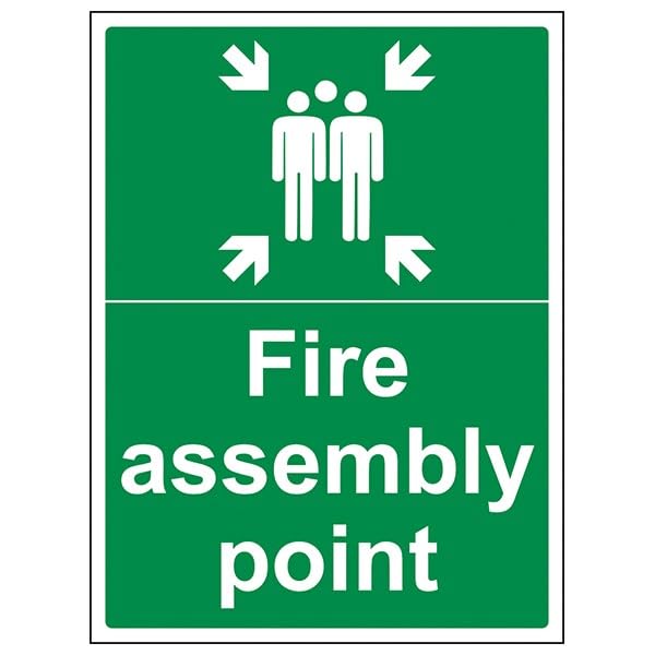 V Safety Fire Assembly Point - Fire Assembly Point With Family - 400 X 600MM Safety Sign With Snap Frame