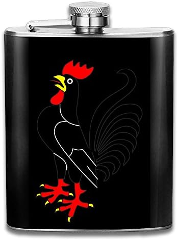 CYVTO Black Cock Stainless Steel Flask And Funnel Liquor Alcohol Rum Container Pocket For Adults - 7OZ