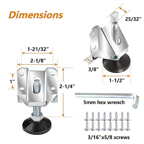 POWERTEC 71136 Leg Leveler, Adjustable Leveling Feet Kit with Screws