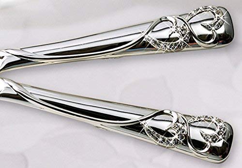 Personalized Engraved Customized Wedding Accessories Sparkling Love Silver Plated Cake Knife and Server Set, Black Engraving - Thumbnail 4