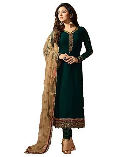 JANVI ECOMMERCE Womens Green georgette Anarkali Semi-Stitched Suit
