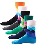 JOGAL Mens Color Dress Socks Funny Colorful Rainbow Argyle High Fun Sock,Multicolors,One Size (5 Pack)