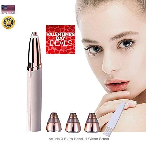 Eyebrow Hair Removal, STOUCH Brow Facial Hair Remover for Women's Trimmer Razor Shaver Electric for Good Finishing and Flawlessly Touch With 3 Extra Replacement Heads, As Seen on TV, Rose Gold