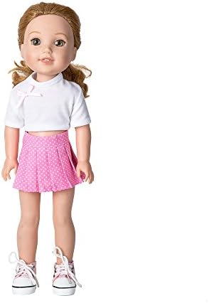 WYHTOYS 2pcs pink skirt + white T-shirt and shoes set Outfit for Wellie Wisher Dolls