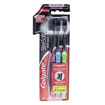 Colgate Slim Soft Charcoal Toothbrush Soft & Fine Bristles 0.01mm, Pack of 3