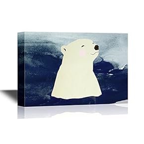 Hand Drawing Style Animal Canvas Wall Art - Polar Bear Swimming in The Sea - Gallery Wrap Modern Home Art | Ready to Hang - 12x18 inches