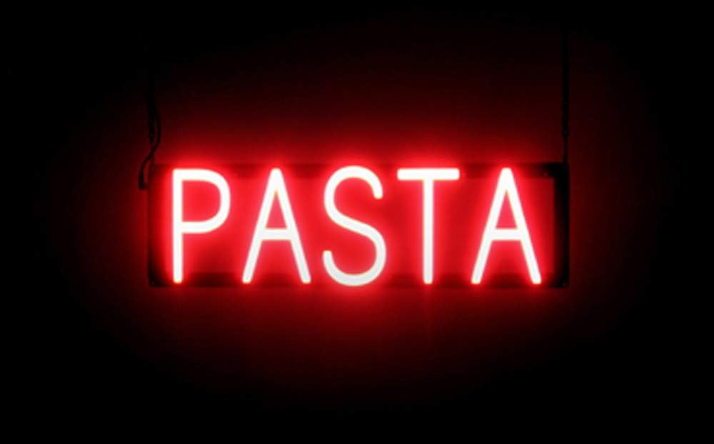 PASTA Neon-LED Sign for Restaurants. 21.2" x 6.3" Ultra Bright, Energy Efficient, Long-Life LED. Visible Indoors from 500+ Feet with 8 Animation Settings (Red)