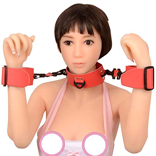 Sexy Bondage Handcuffs for Sex SM PU Leather Neck Collar and Hand Cuff for Women, BDSM Bed Straps Restraints Sex – Adult Sexy Toys,Red