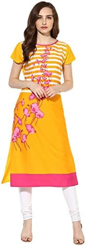Vaamsi Women's Indian Tunic Top Crepe Kurti(PK1390_Yellow_XL)