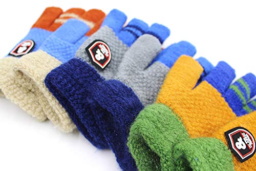 image for RARITY-US (3 Pairs) Unisex Warm Soft Winter Knit Gloves for Kids Boys 
