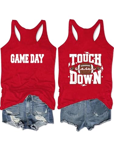Women's Football Shirts Game Day Tank Sunday Funday Sleeveless Tops (Red1,XL) at Amazon