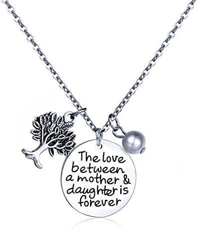Stainless Steel Necklace for Women Girl Pendant Chain Family Tree Gift Jewelery The Love Between a Mother & danghter is Forever.