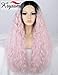 K'ryssma Baby Pink Lace Front Wigs Ombre Long Curly Synthetic Wig with Black Roots Middle Part Heat Resistant Light Pink Wig for Women 24 inches