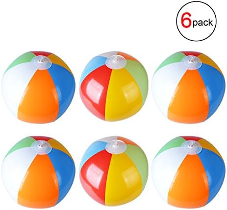 BUYDEAL Inflatable Beach Balls Sumer Pool Party Supplies,16inch,Assorted Color,6-Pack