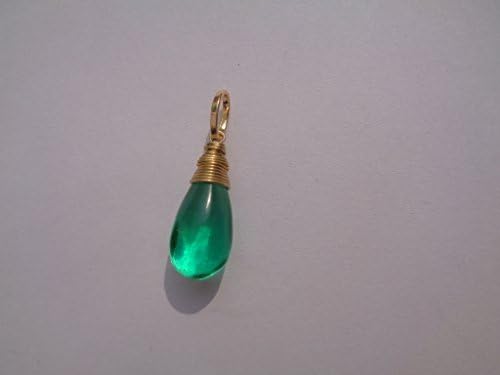 10x20 mm Drop Columbian Emerald Wire Wrapped Pendant, 18k Gold Filled Pendant, Gift for Her