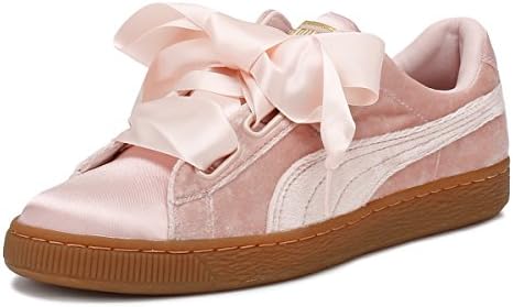 PUMA Womens Pink/Gum Velvet Basket Heart Sneakers-UK 3