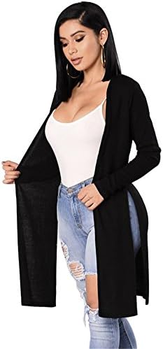 Women Lightweight Open Front Cardigan Sexy Classic Slit Hem Slim Knit Sweater Black M